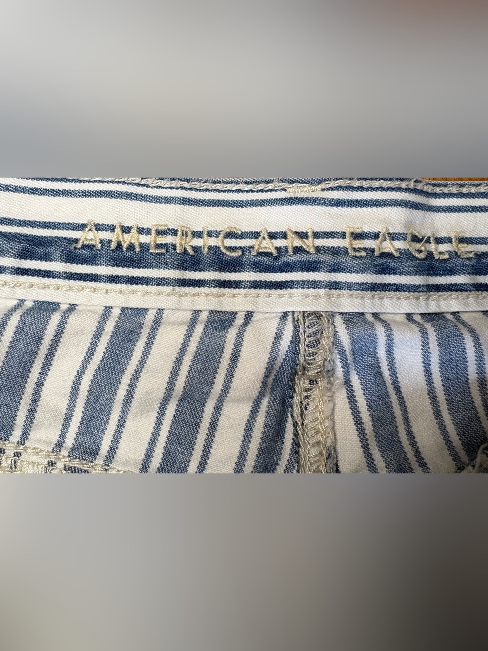 American Eagle Outfitters Blue and White Striped Denim Shorts - Picture 2 of 6